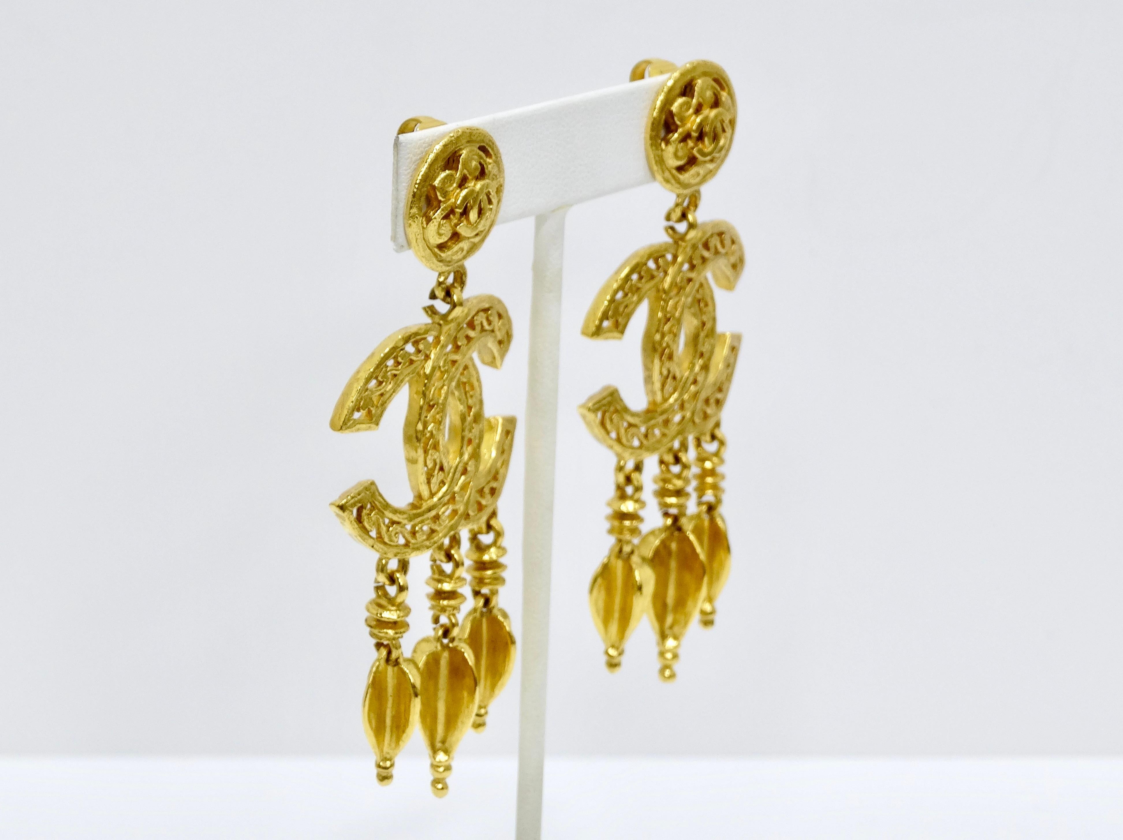 Chanel Ornate Dangle Earrings For Sale 3