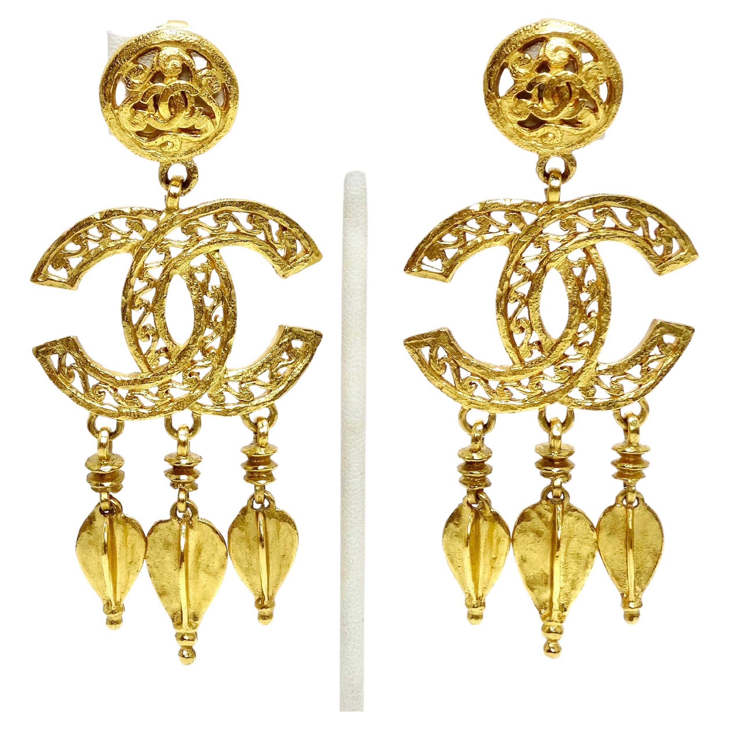 Chanel Ornate Dangle Earrings For Sale