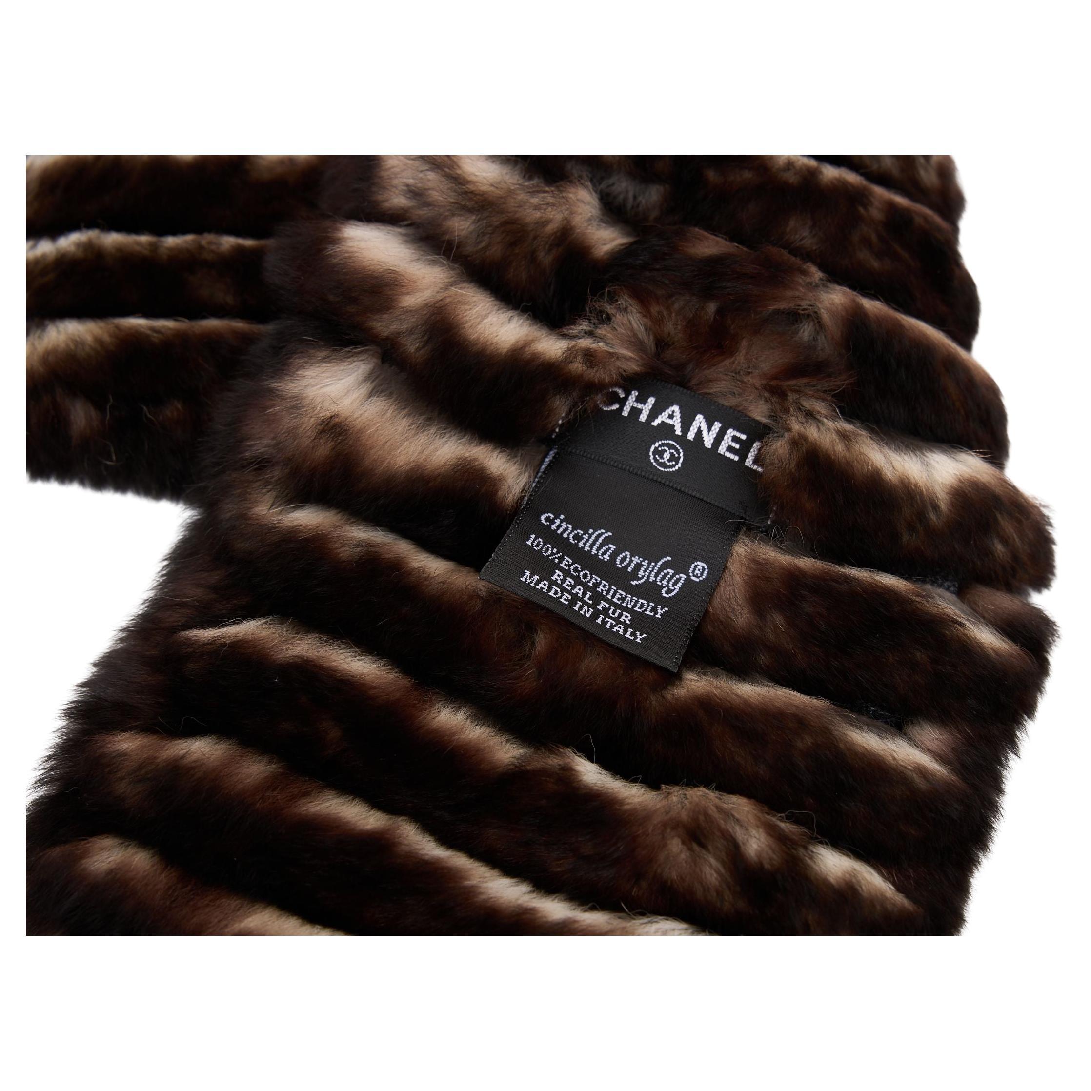 Women's Chanel Orylag Fur Brown Logo Scarf For Sale