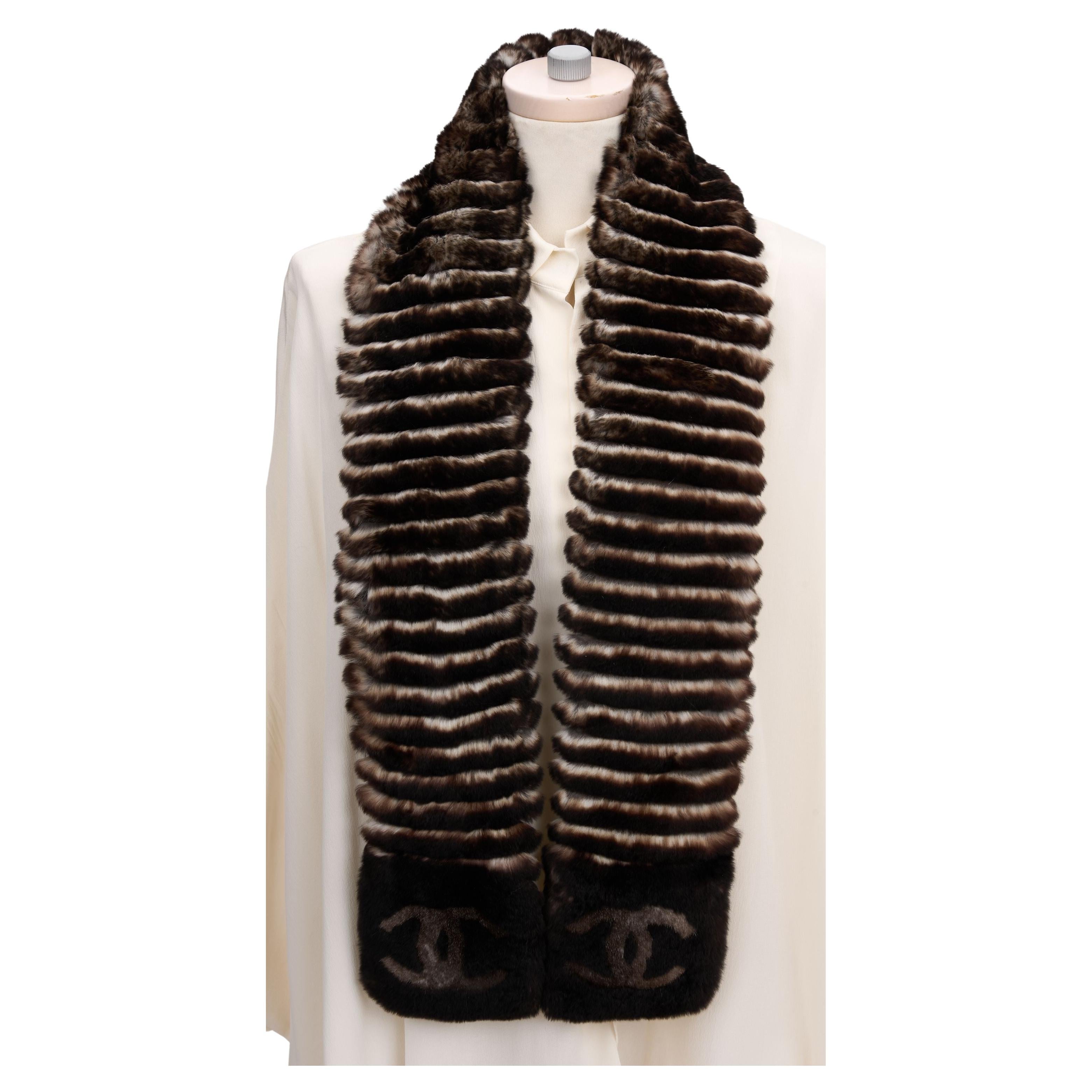 Chanel Orylag Fur Brown Logo Scarf For Sale