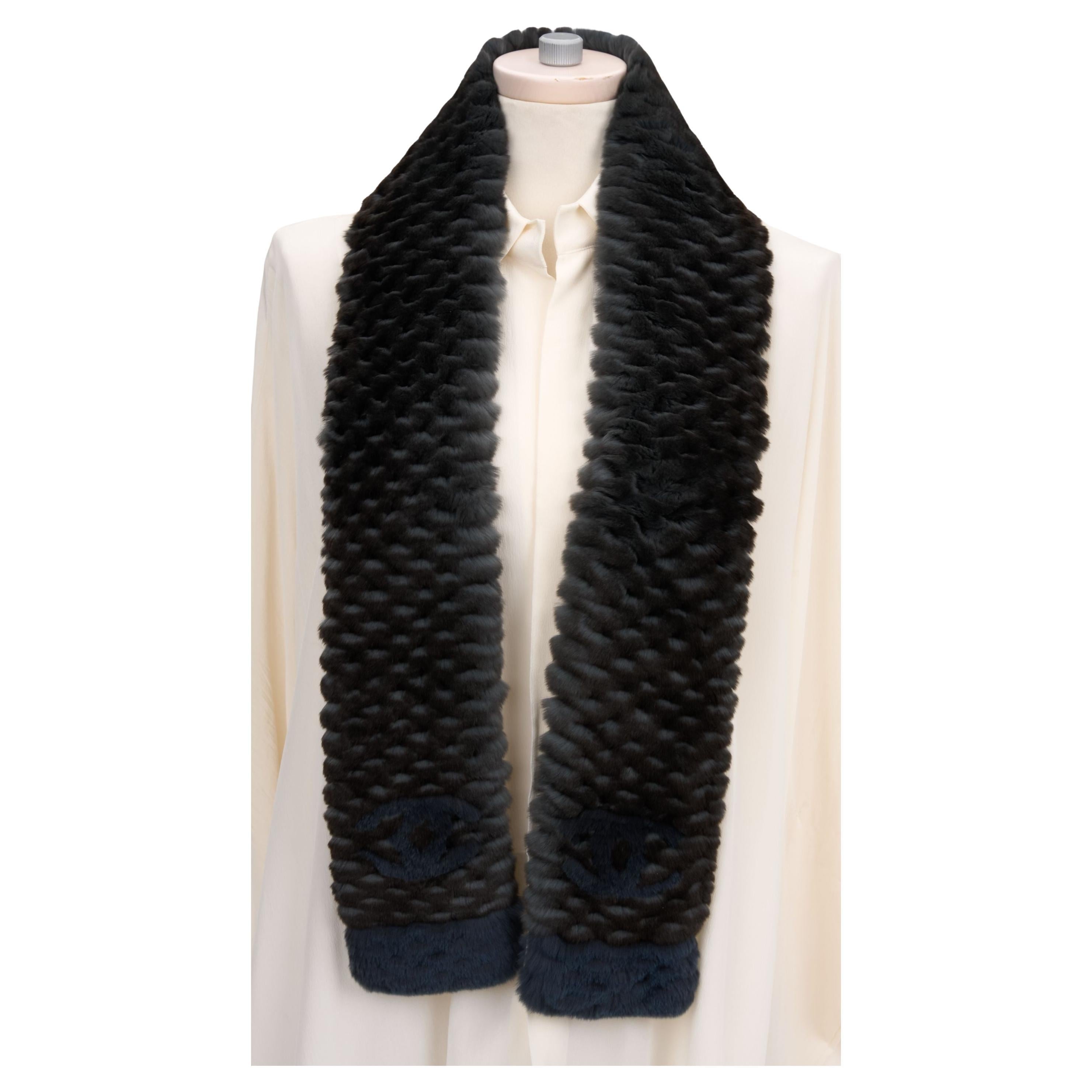 Chanel Orylag Fur Two Tone Logo Scarf For Sale