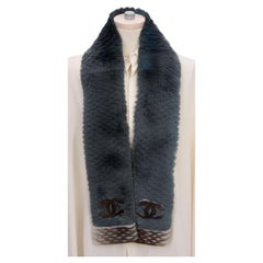 Chanel Orylag Fur Two-Tone Logo Scarf NEW