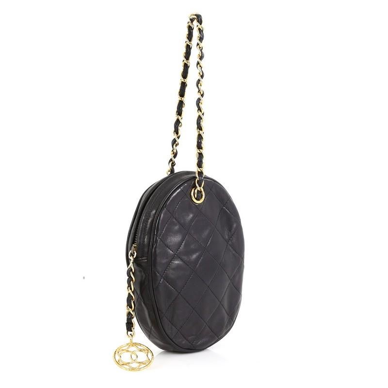 Black Chanel Oval CC Charm Clutch Quilted Leather Small