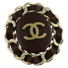 Chanel Oval Chain and Leather CC Brooch 