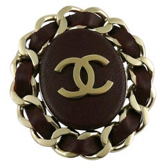 Chanel Oval Chain and Leather CC Brooch