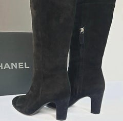 Chanel Over Knee Black Suede Boots