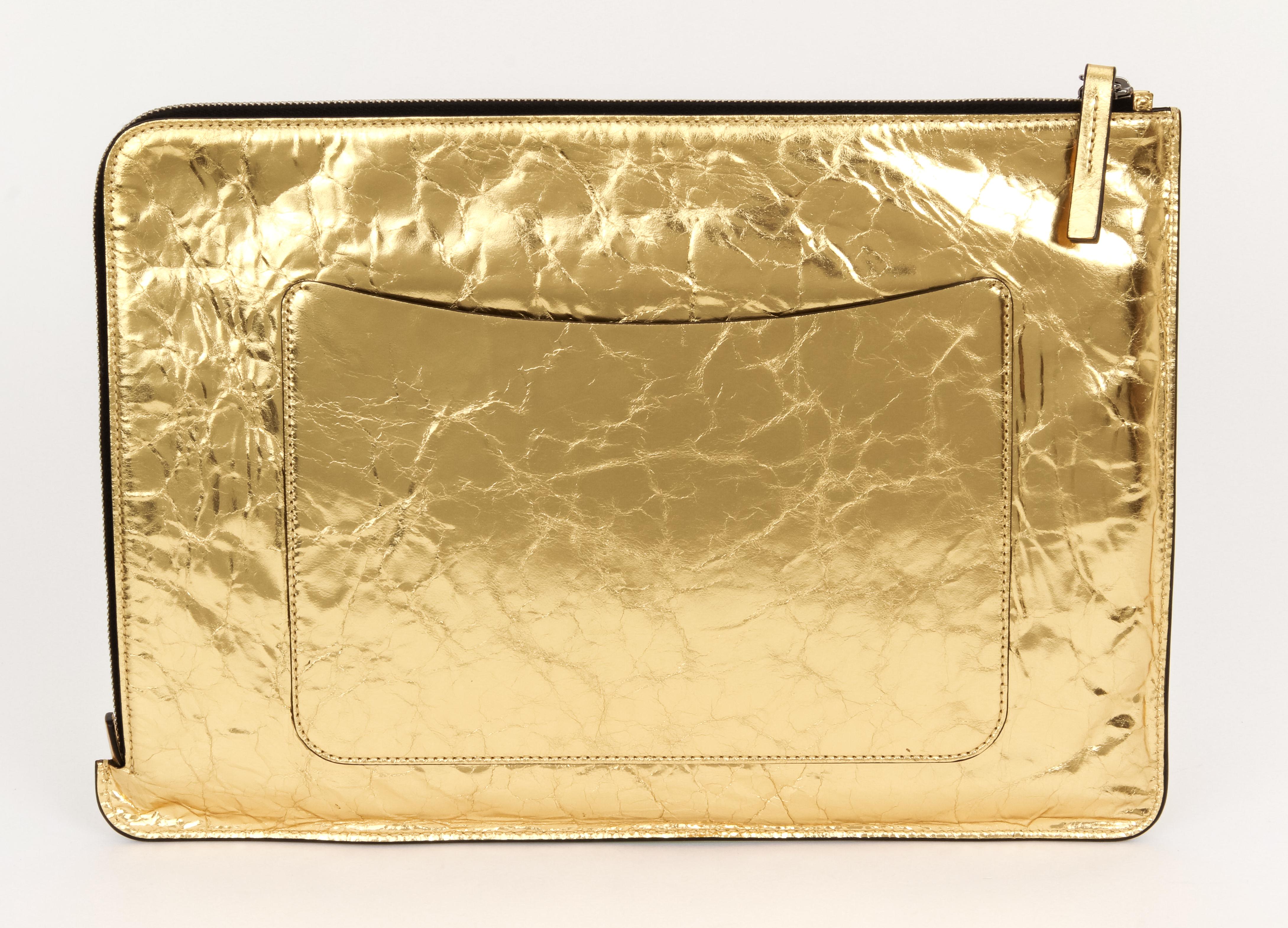Women's Chanel Oversize Gold Leather Clutch For Sale