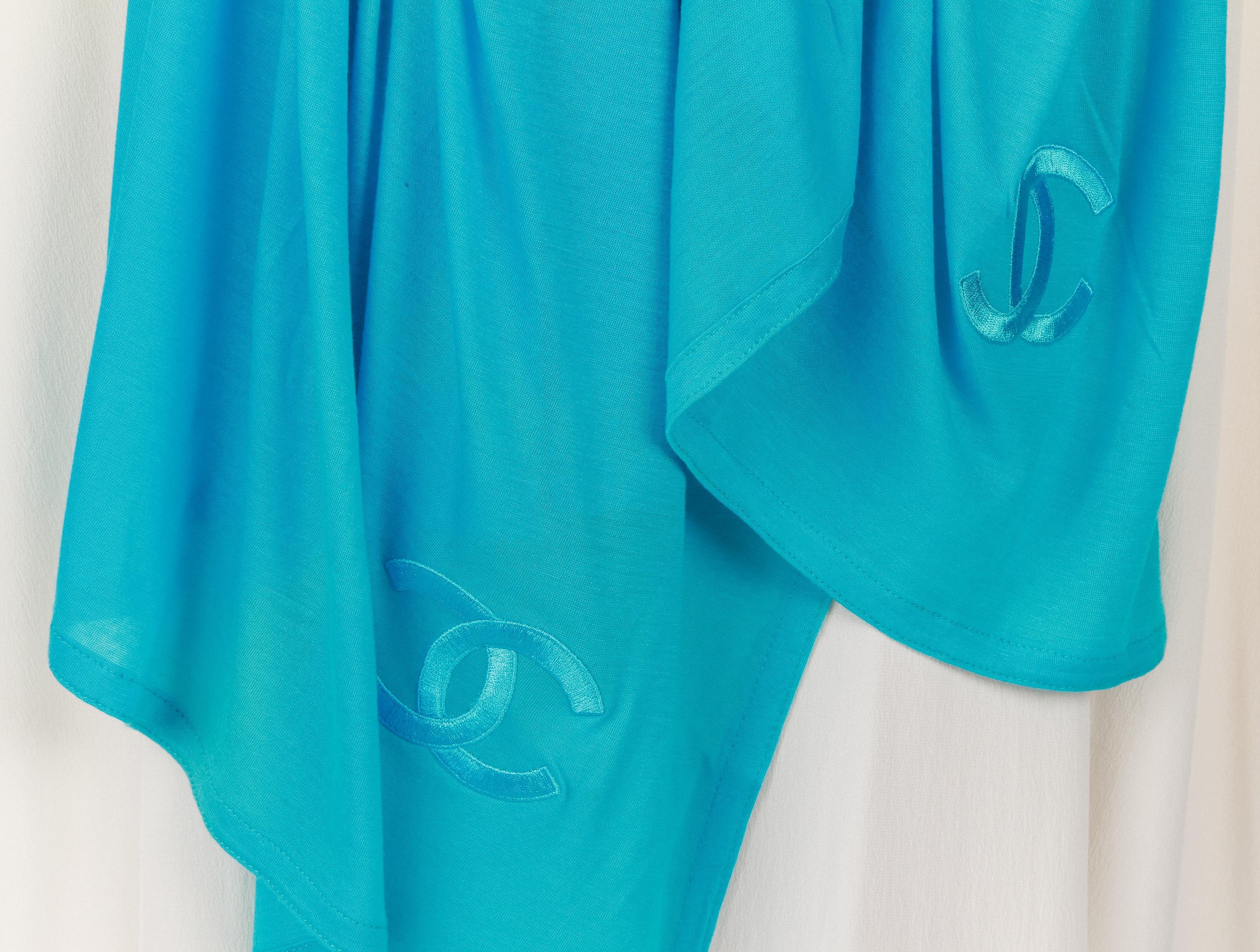 Chanel oversize modal and cashmere turquoise shawls with embroidered large cc logos. Can be worn as a sarong .