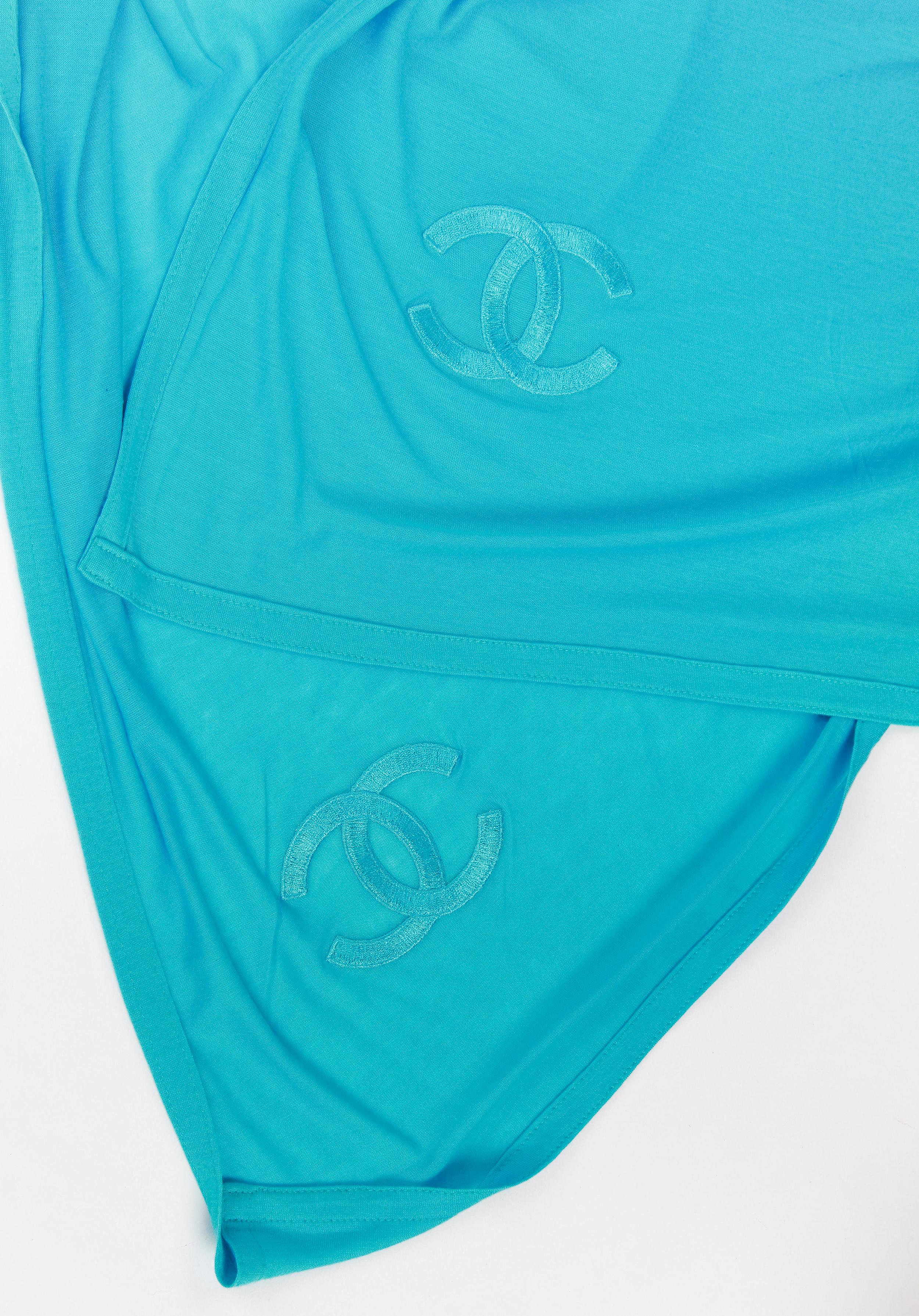 Blue Chanel Oversize Turquoise Jersey Shawl For Sale