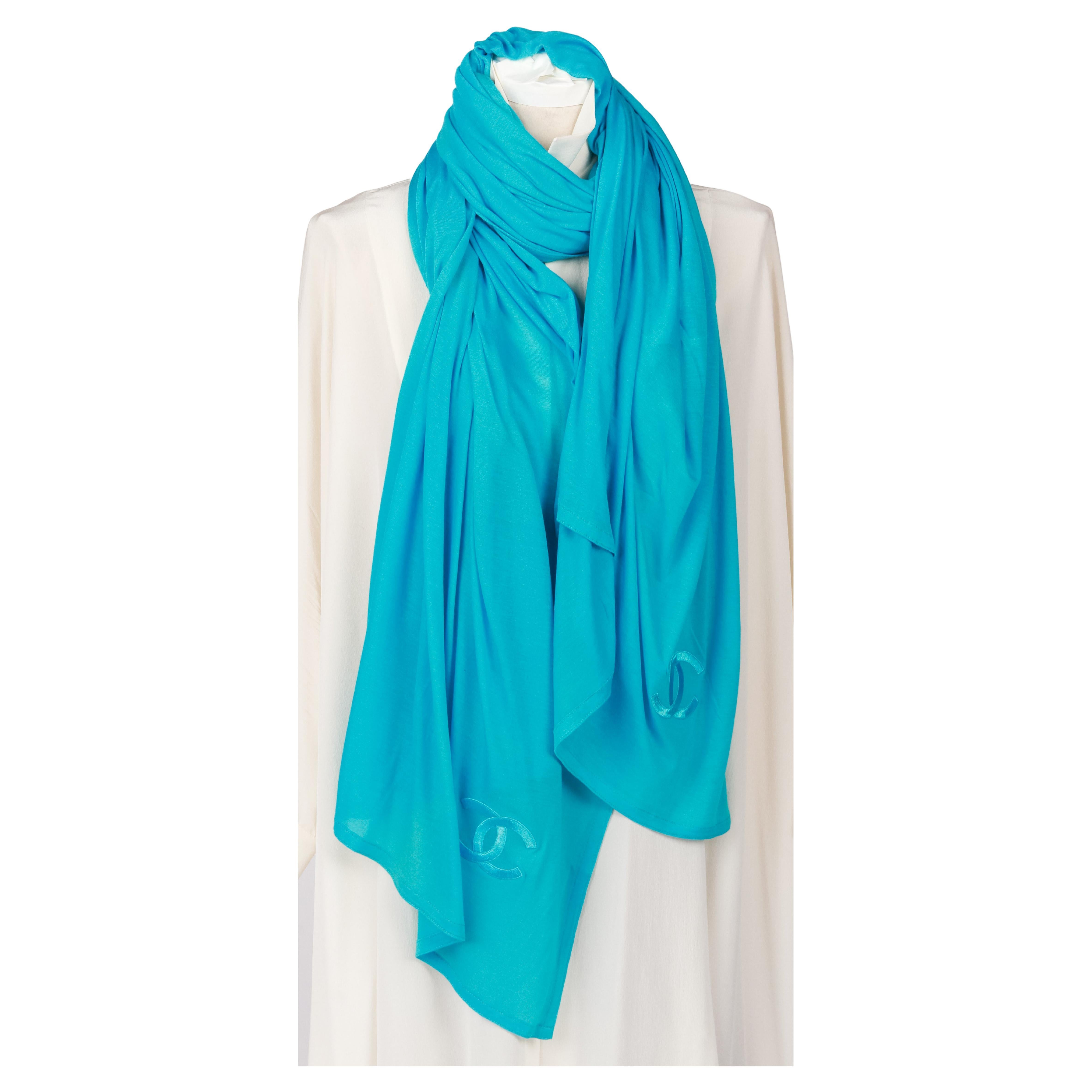 Chanel Oversize Turquoise Jersey Shawl For Sale