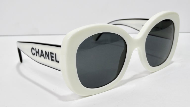Chanel Oversized Black and White Square Logo Sunglasses