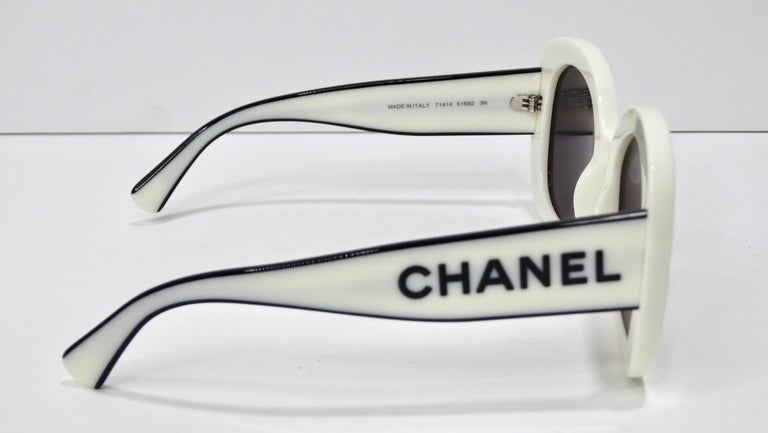 Chanel Oversized Black and White Square Logo Sunglasses