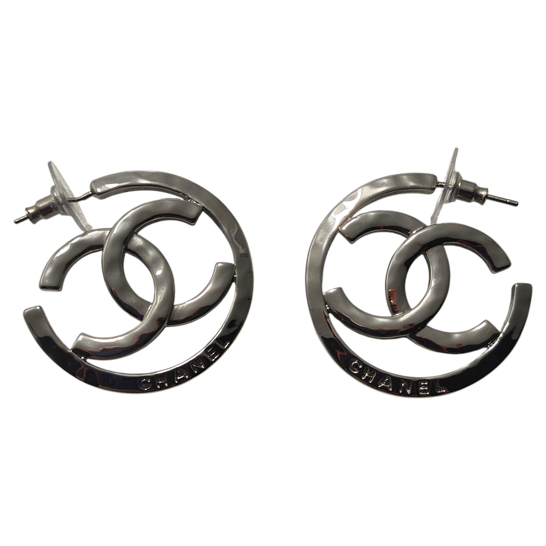 Chanel Oversized CC Hoop Earrings in Silver Metal