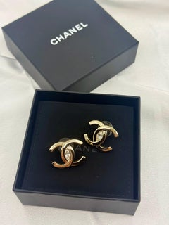 Chanel Oversized Gold Crystal CC Statement Earrings
