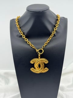 Chanel Oversized Gold Quilted Maltese CC Chain Pendant Necklace