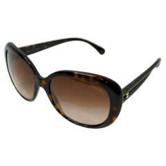 Chanel Oversized Round Tortoise Sunglasses With Coco Mark Details