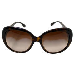 Chanel Oversized Round Tortoise Sunglasses With Coco Mark Details