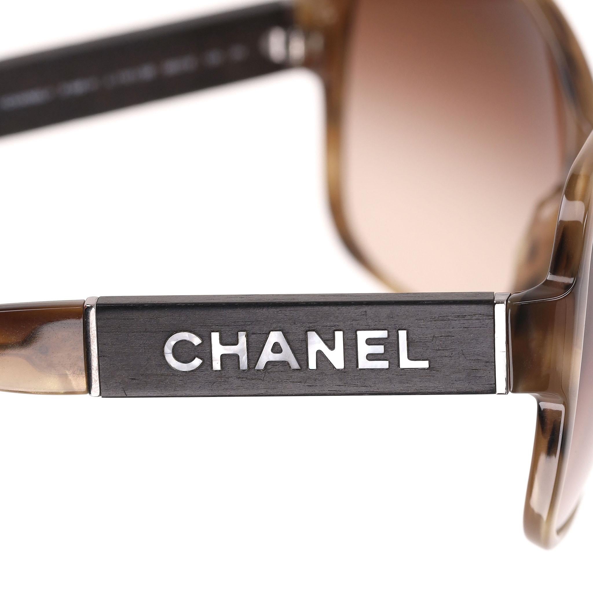 Women's Chanel Oversized Tortoise Sunglasses With Wooden Logo Temples For Sale
