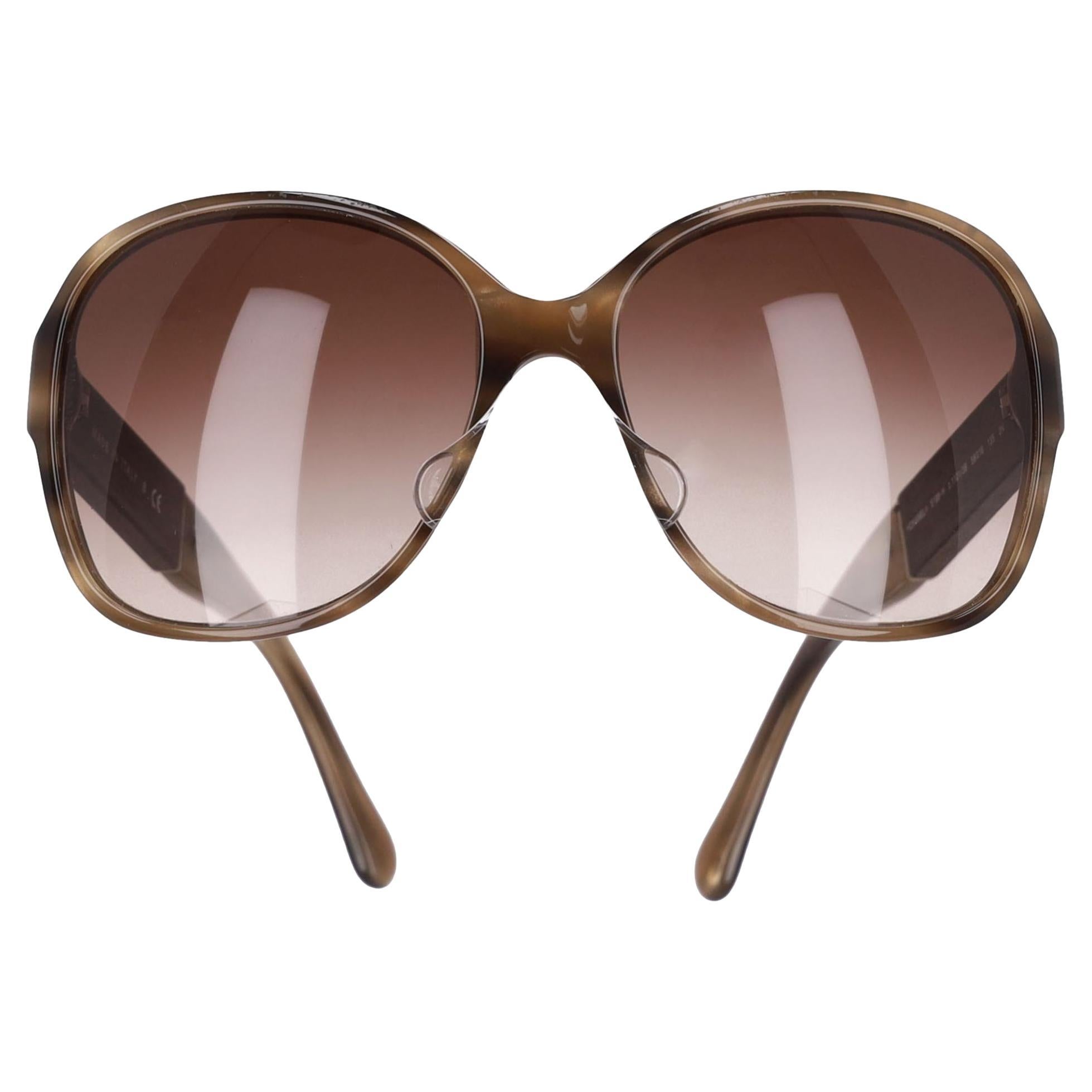 Chanel Oversized Tortoise Sunglasses With Wooden Logo Temples For Sale