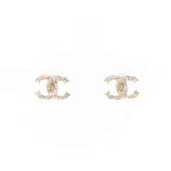 CHANEL P19V silver-tone crystal pave CC logo stud pin earring Pair