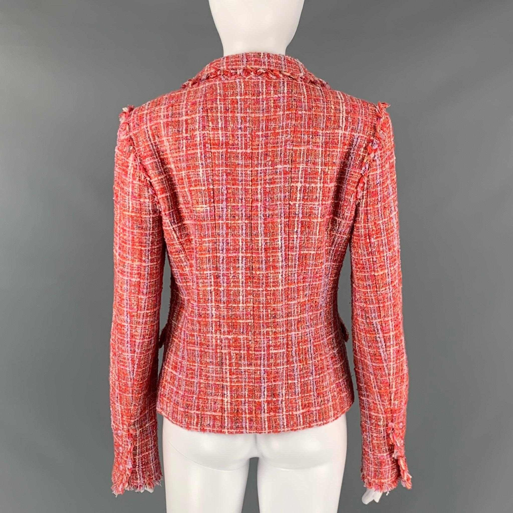 CHANEL P23159V13825 Size 4 Red White Cotton Blend Single breasted Jacket 1
