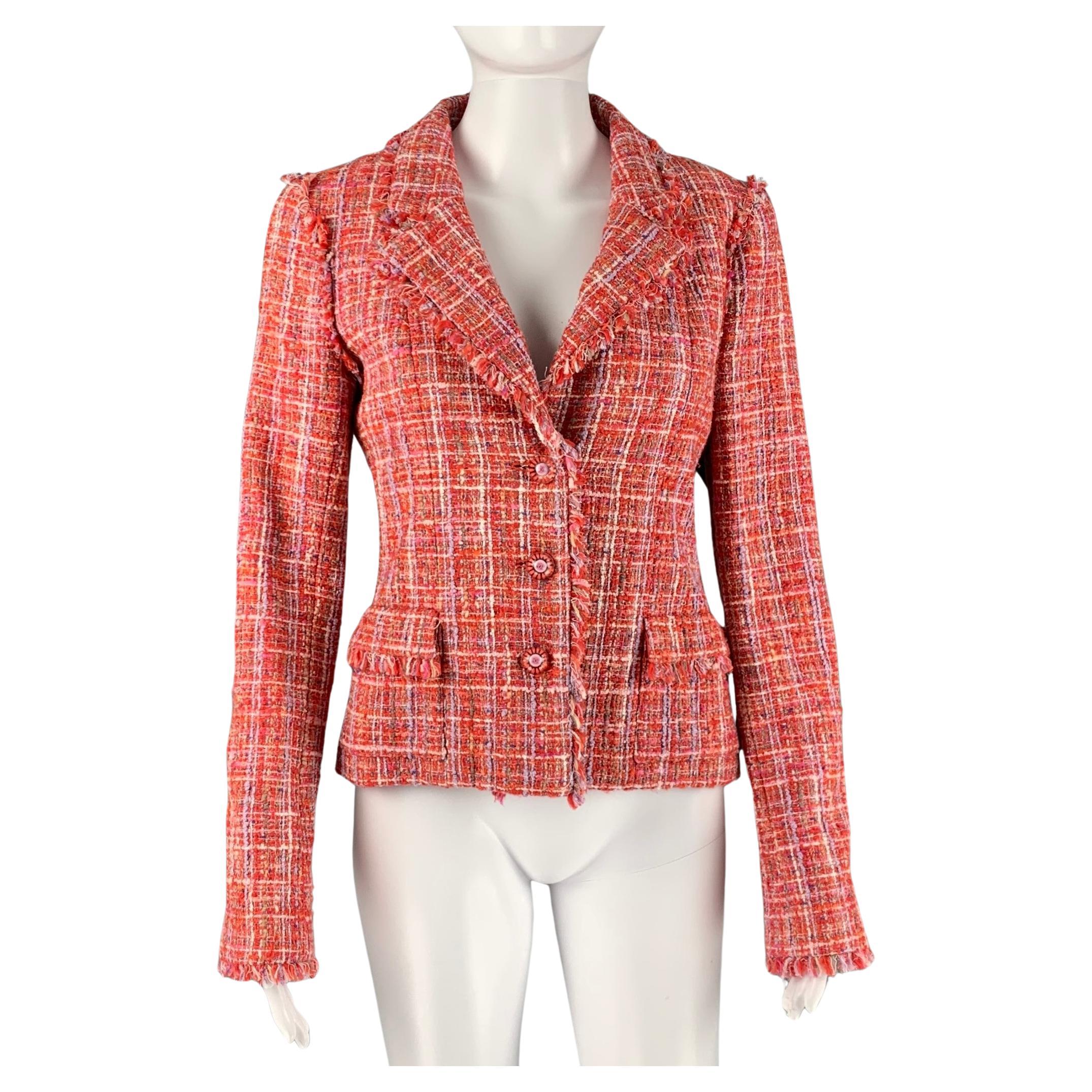 CHANEL P23159V13825 Size 4 Red White Cotton Blend Single breasted Jacket