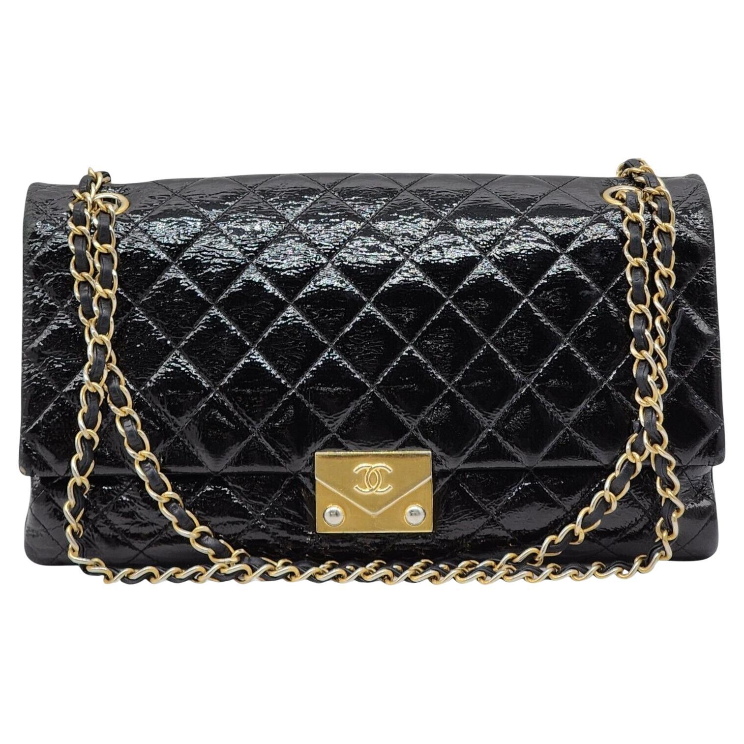Chanel Pagoda Accordion Flap Bag Quilted Patent Leather in Black For Sale