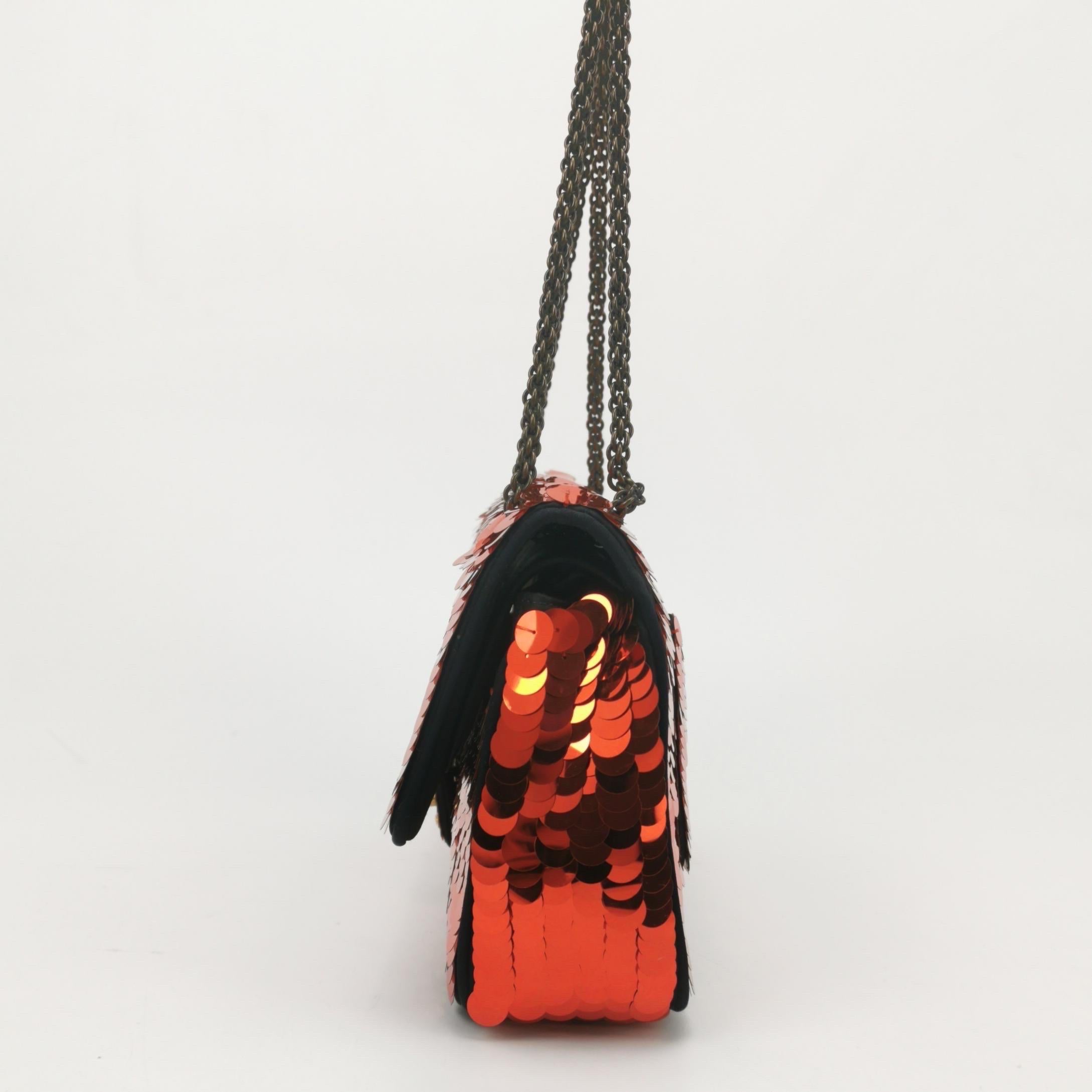 Brown Chanel Paillette Flap Bag Medium Red Glitter Sequins Gold Chain Strap For Sale