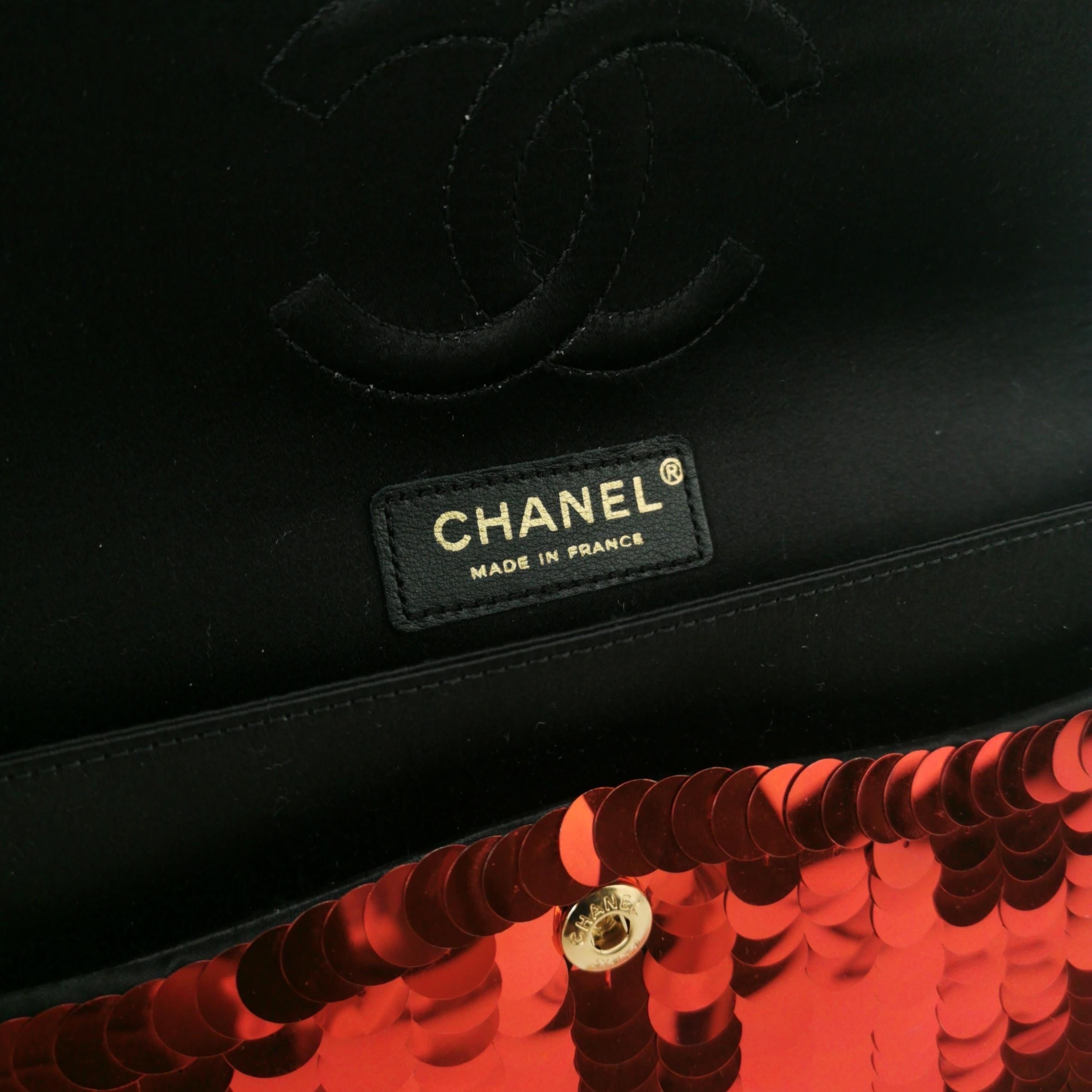 Women's Chanel Paillette Flap Bag Medium Red Glitter Sequins Gold Chain Strap For Sale