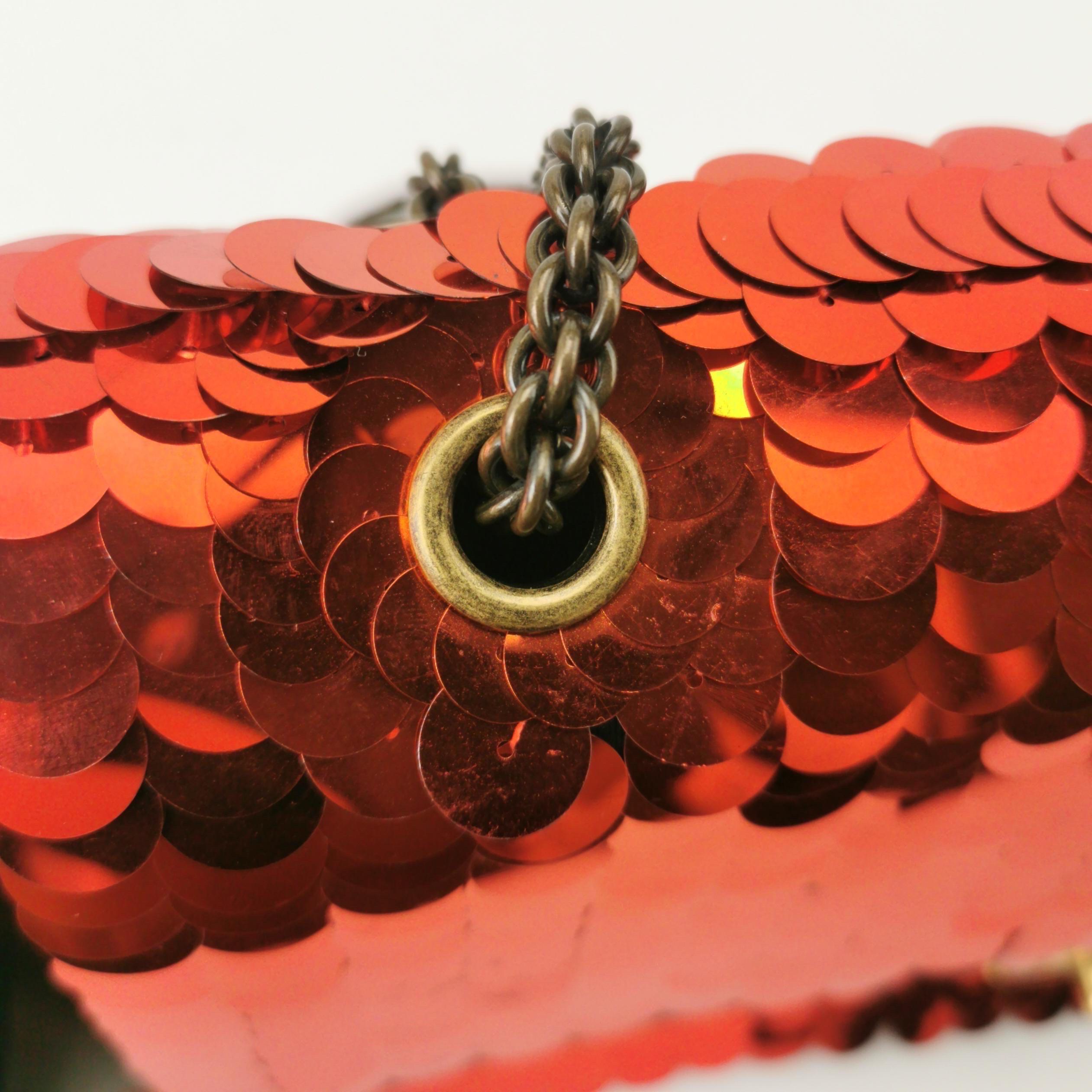 Chanel Paillette Flap Bag Medium Red Glitter Sequins Gold Chain Strap For Sale 3