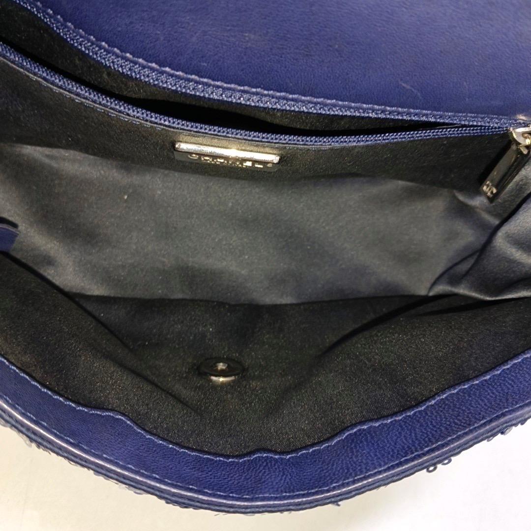 Chanel Paillette Flap Bag Rectangular Mini Glitter Sequins Navy and Silver For Sale 6