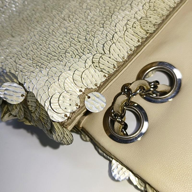 Chanel Paillette Flap Bag Rectangular Mini Glitter Sequins Silver 6