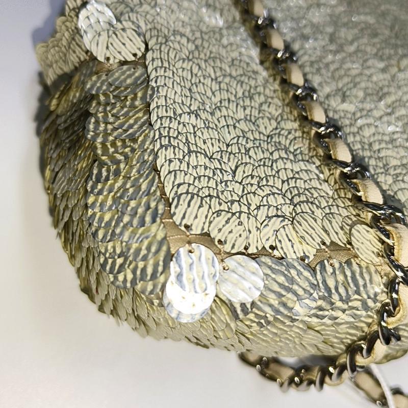 Chanel Paillette Flap Bag Rectangular Mini Glitter Sequins Silver 8