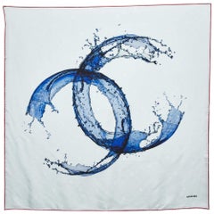 Chanel Pale Blue CC Splash Print Silk Square Scarf