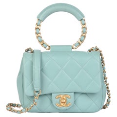 CHANEL Pale Blue Quilted Lambskin In The Loop Top Handle Mini Flap Bag