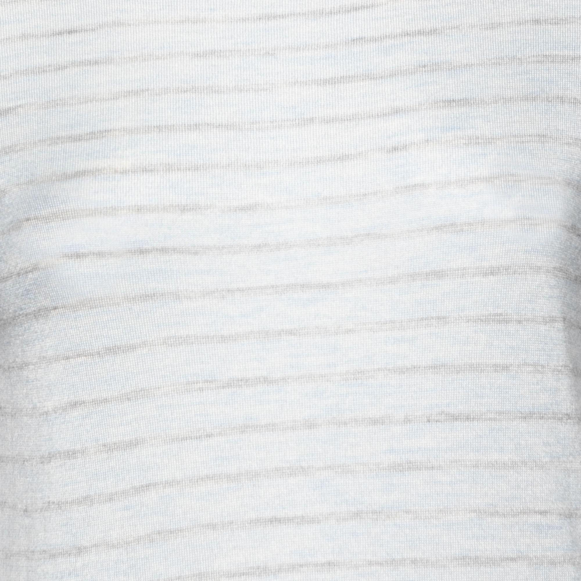 Chanel Pale Blue Striped Cashmere Knit Logo Embroidered Dress L In Good Condition In Dubai, Al Qouz 2