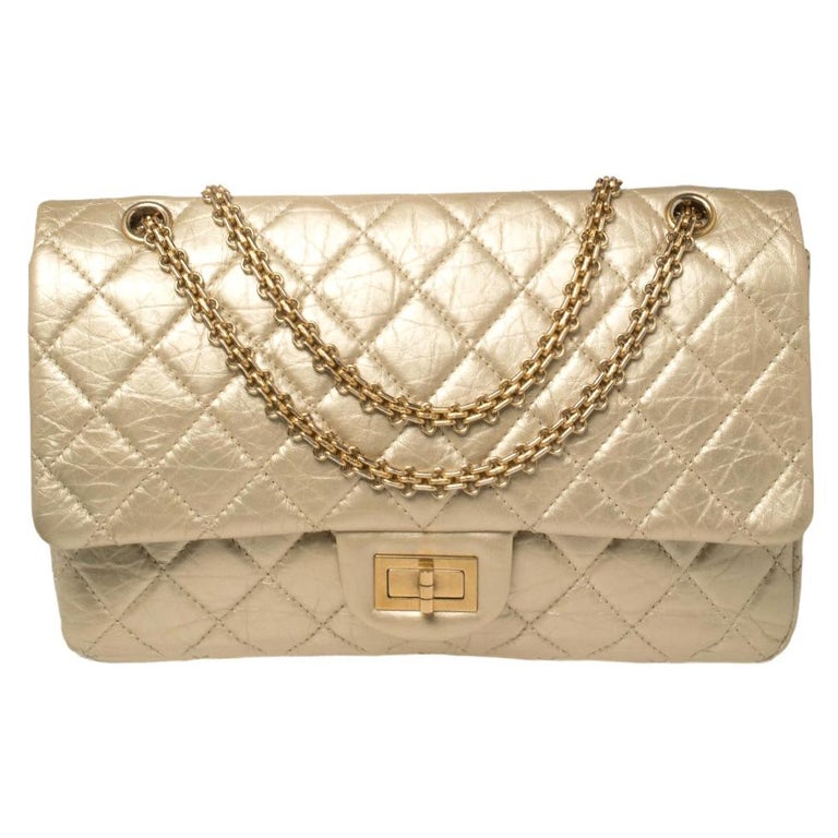 Chanel Pale Gold Calfskin Quilted Leather Reissue 2.55 Classic 227 Flap Bag  at 1stDibs