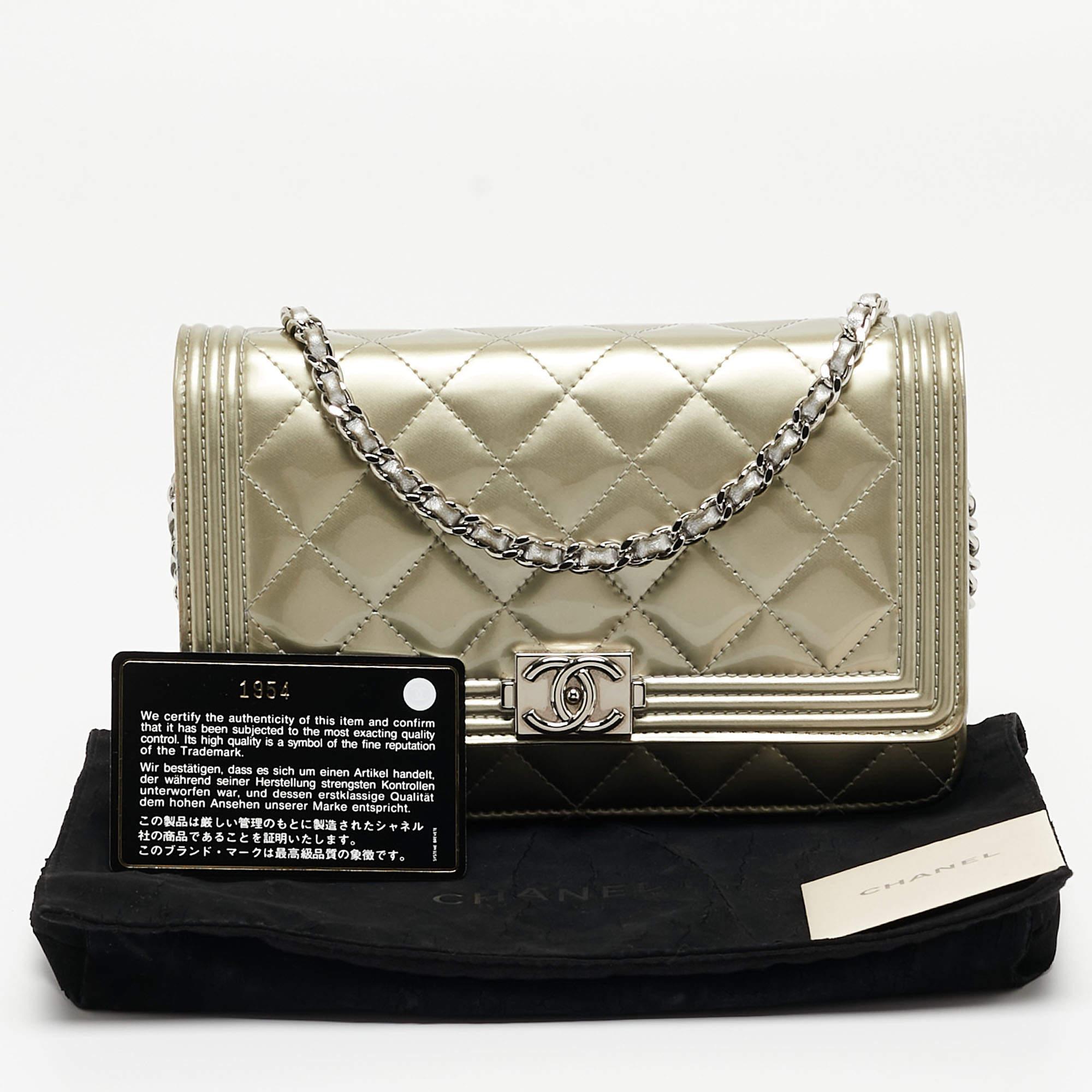 Chanel Pale Gold Quilted Patent Leather Boy WOC Bag 10