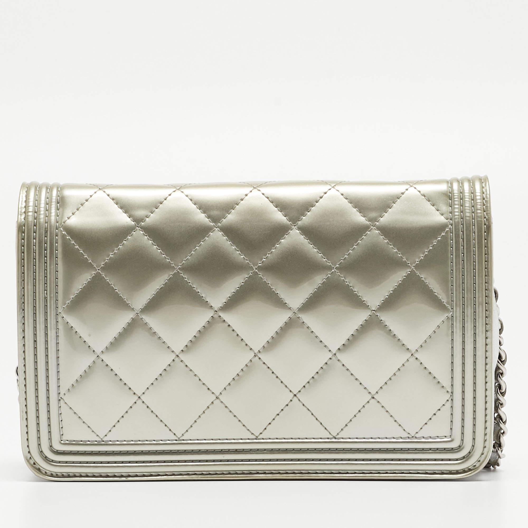 Chanel Pale Gold Quilted Patent Leather Boy WOC Bag 2