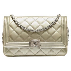 Chanel Pale Gold Quilted Patent Leather Boy WOC Bag