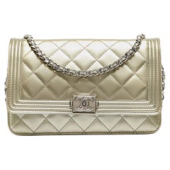 Used Chanel Pale Gold Quilted Patent Leather Boy WOC Bag