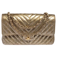 Chanel Pale Gold Quilted Vinyl and Leather Medium Classic Double Flap Bag