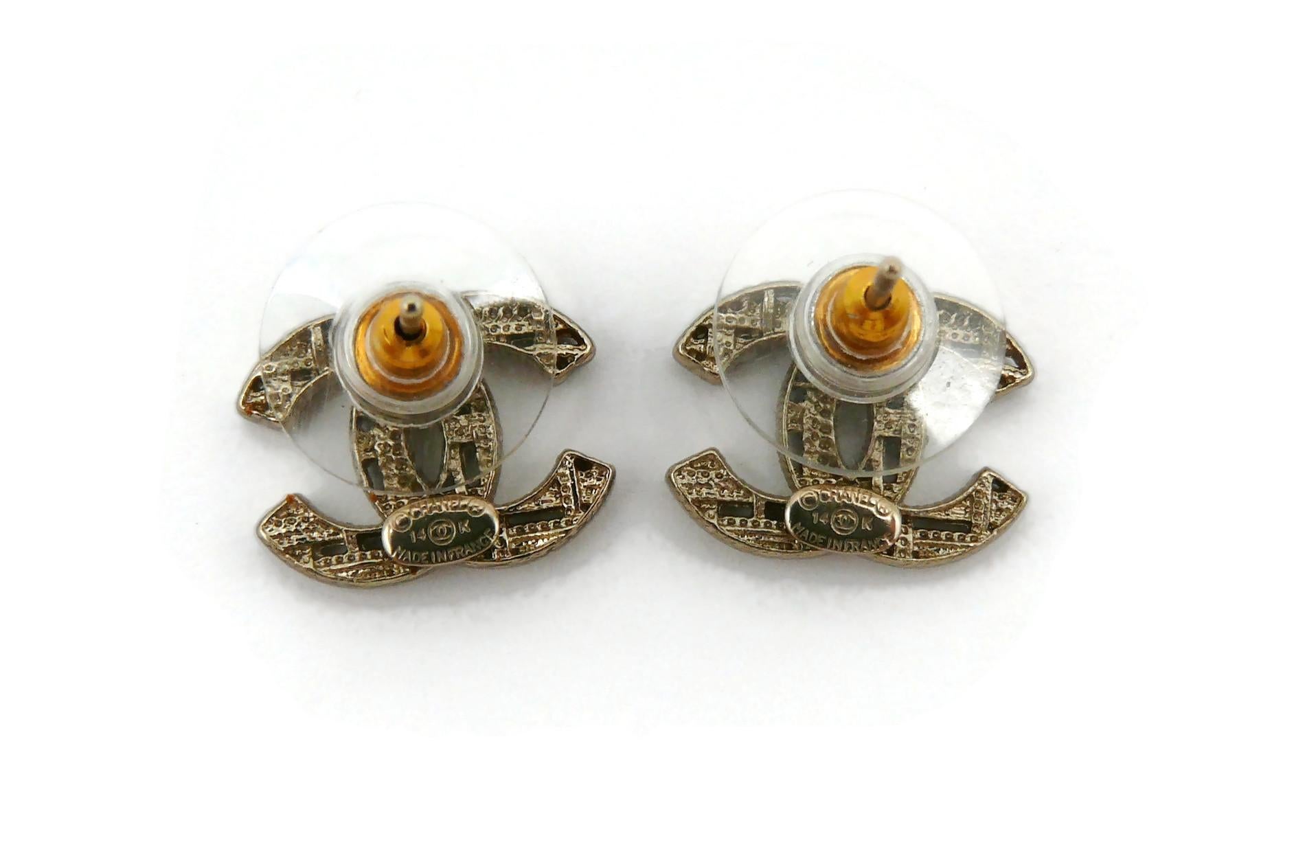 CHANEL Pale Gold Tone CC Logo Stud Earrings For Sale 1