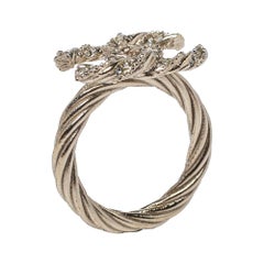 Chanel Pale Gold Tone Crystal CC Twist Ring Size EU 54.5