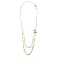 layered chanel necklace Chanel Pale Gold Tone Faux Pearl CC Layered Necklace