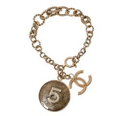 Chanel Pale Gold Tone N°5 CC Medallion Charm Chain Bracelet