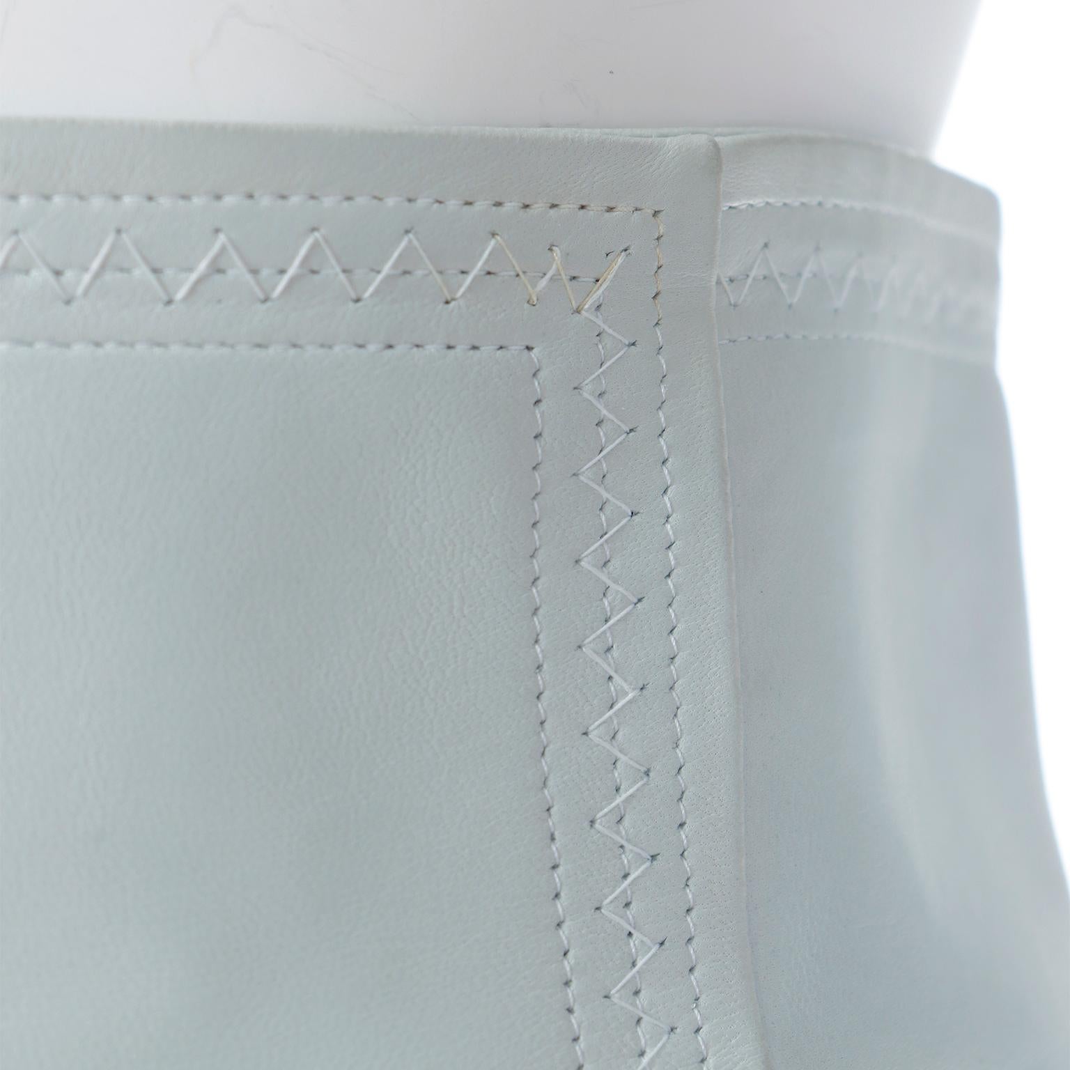 Chanel Pale Mint Green Leather High Waisted Skirt W CC Logo Buttons 6