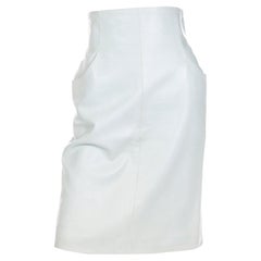 Chanel Pale Mint Green Leather High Waisted Skirt W CC Logo Buttons