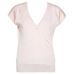 Chanel Pale Peach Textured Knit V Neck Top M