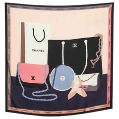 Chanel Pale Pink Bags Print Silk Square Scarf